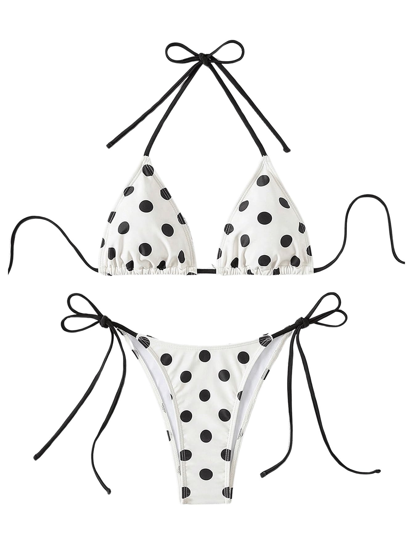 SweatyRocks Women's 2 Piece Triangle Bathing Suit Halter Top ​Tie Side Thong Bikini Swimsuits