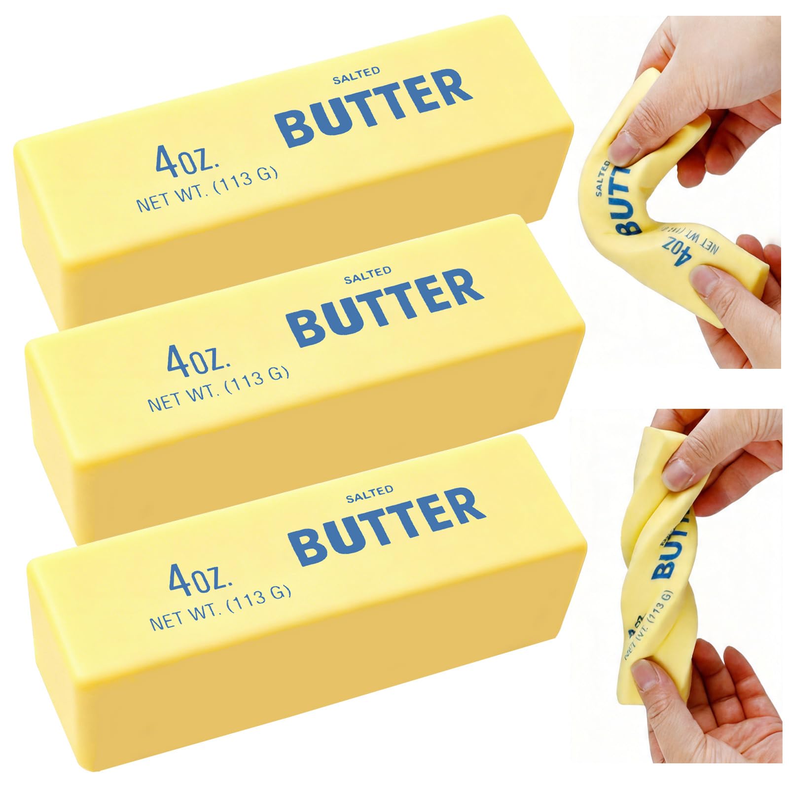 3PCS Butter Squishy,Slow Rising Butter Squishy Fidget Toys Set - Realistic Squeeze Stress Relief Toys with Cheese & Sugar Designs, Portable Soft PU Foam Anxiety Relief Toys for Kids & Adults
