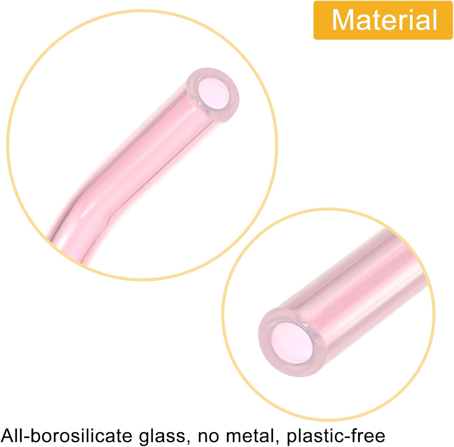 uxcell Glass Straw, 2pcs 8 inch Long Reusable Straws, Travel Tumbler Replacement Straw Long with Cleaning Brush and Box for Frozen Bubble Tea Drinks, Pink image 4