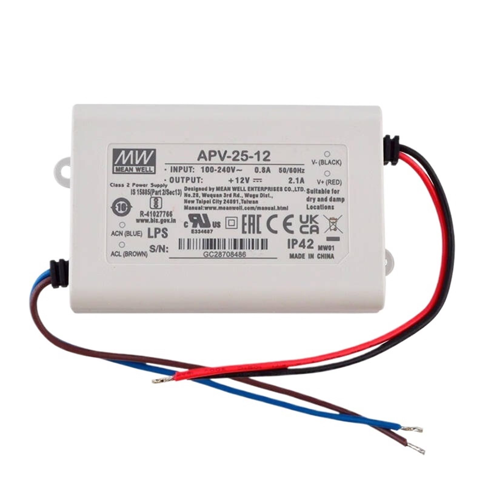 FCARUMIQP APV-25-12 12V 2.1A Constant Voltage Single Output Switching Power Supply LED Driver