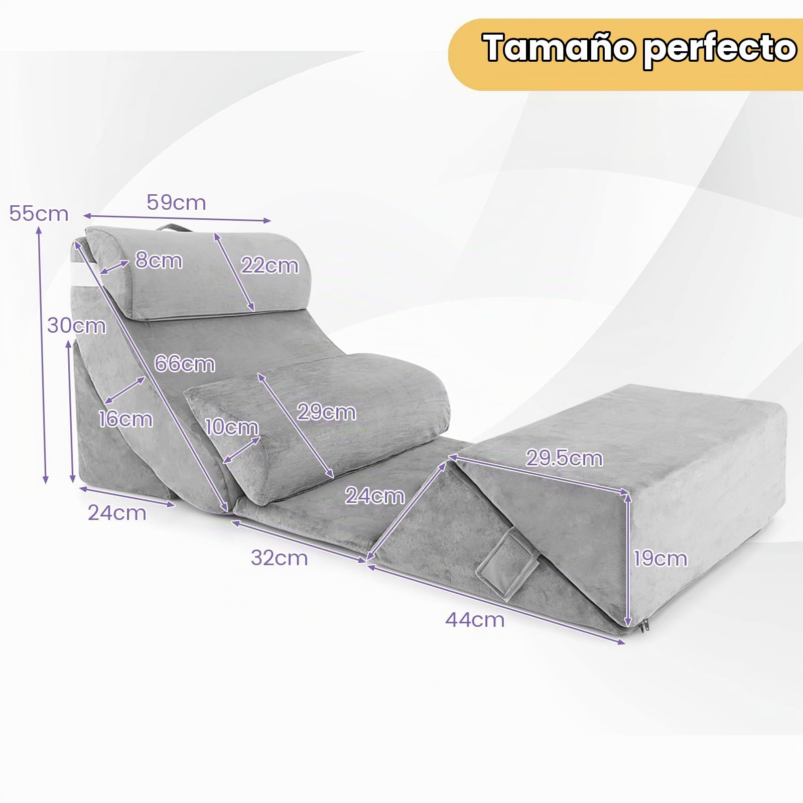 LIFEZEAL Juego de 7 Almohadas Ortopédicas para Sofá y Cama, Conjunto de Almohadas de Cuña con Fundas Desmontables y Lavables, Almohadas para Dormir con Soporte para Cabeza, Cuello, Espalda y Piernas