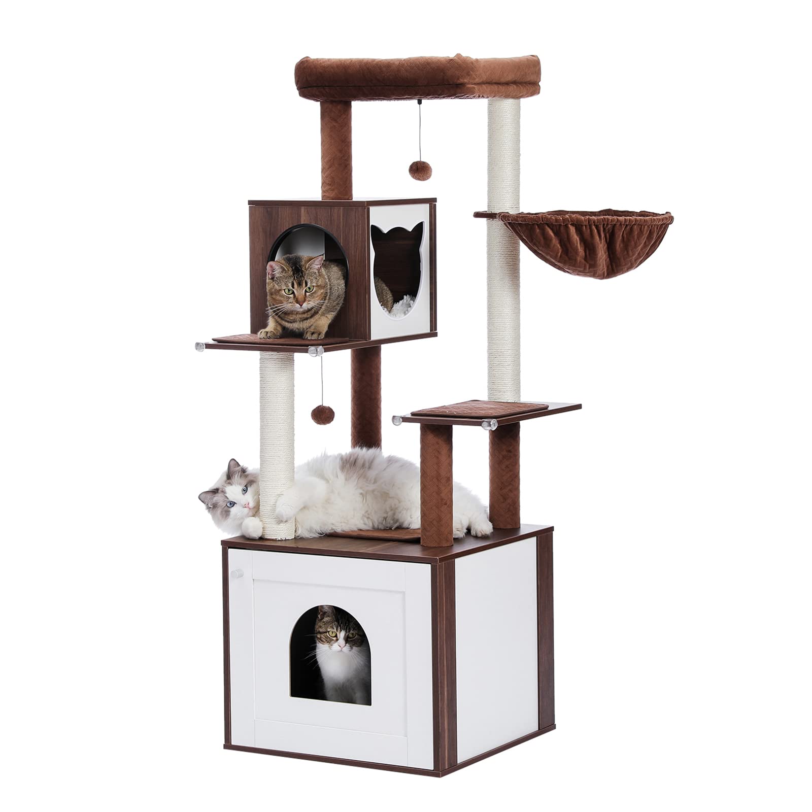 Buy PETEPELAModern Cat Tree Wood Cat Tower with Storage Litter