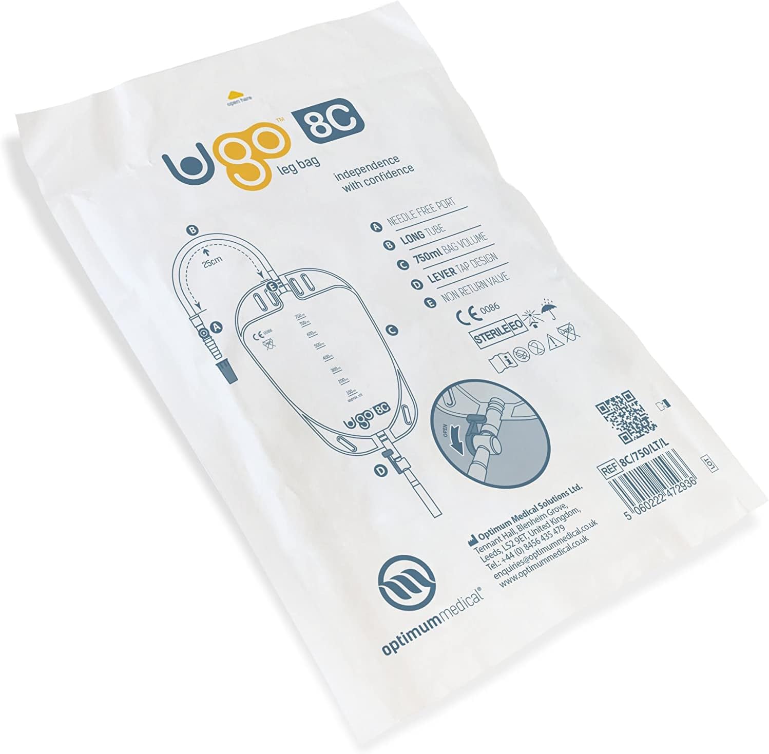 Buу 1 gеt 1 Ugo Leg Bags (x10) – Urine Drainage Bags/Catheter Leg Bags, T Tap or Lever Tap with Soft Fabric Backing and a Natural Leg-Shape Design (Pack of 10) (Ugo 8C - 750ml, Long Tube, Lever Tap)