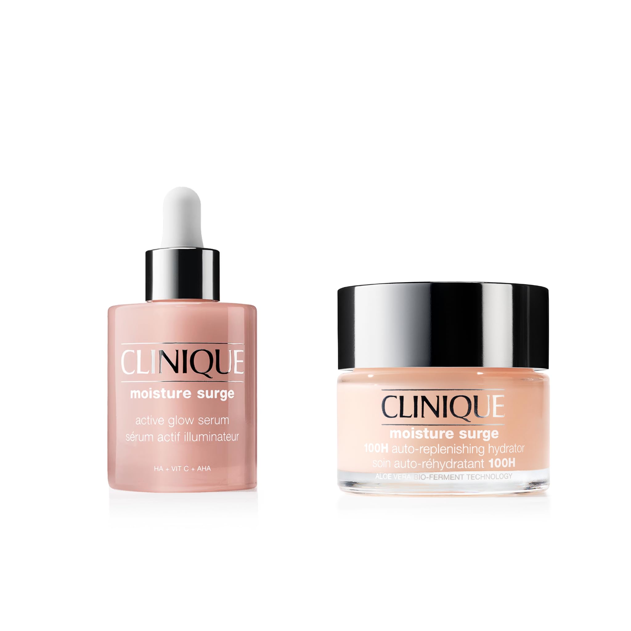 Clinique Moisture Surge Set: Soin Auto-Réhydratant 100H (50ml) + Sérum Actif Illuminateur avec 5% d'Acide Lactique - Un soin hydratant visage qui apaise en 3 secondes et hydrate pendant des heures.