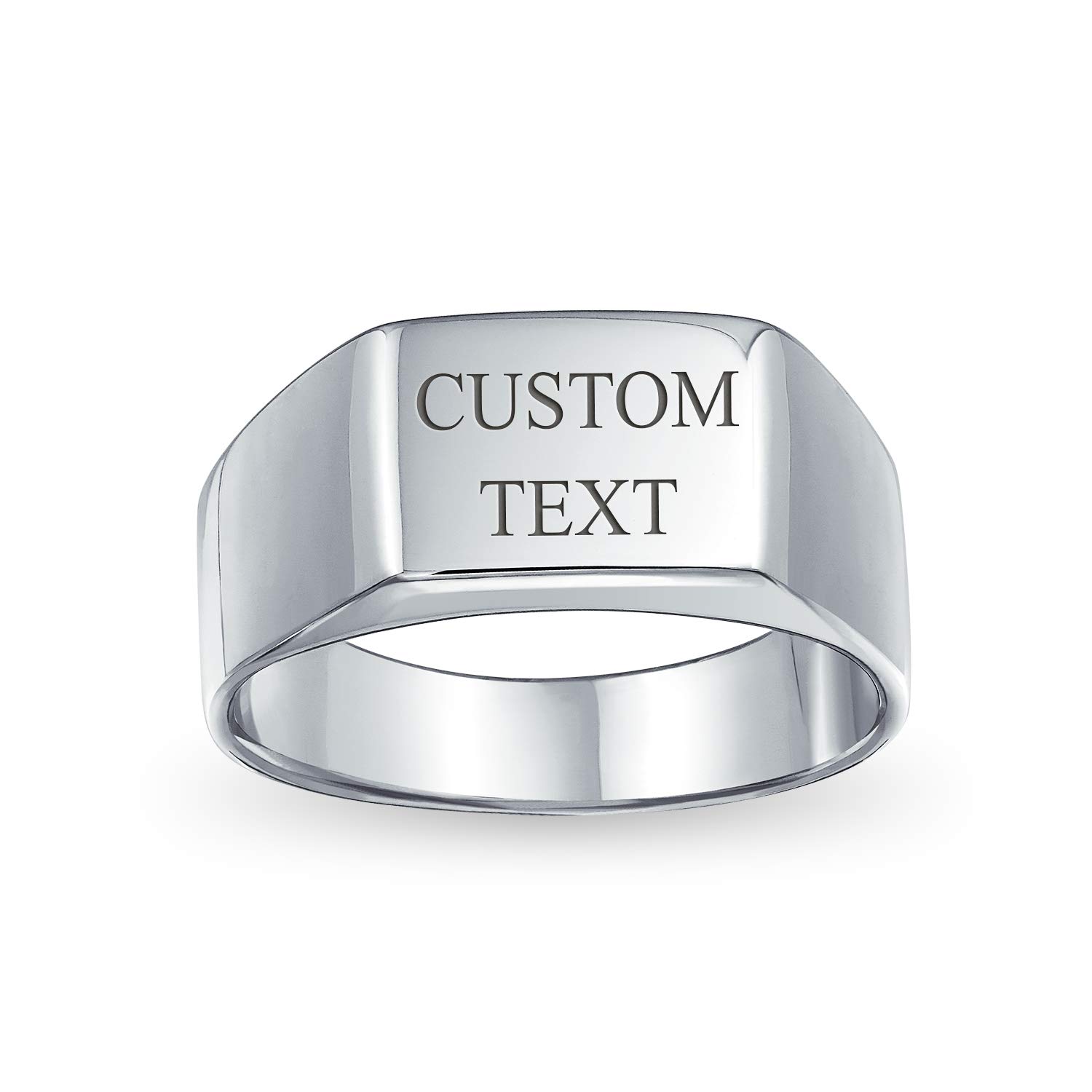 Bling Jewelry Anillo de sello rectangular ancho simple personalizado geométrico con iniciales grabadas para hombre en plata de ley .925 acabado brillante