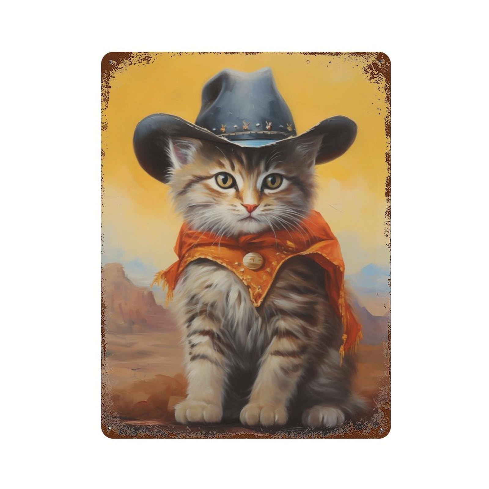 Garage Style Kitty Cowboy Rusty Metal Tin Sign 15.7"x11.8", Farmhouse Wall Decor for Bar And Workshop