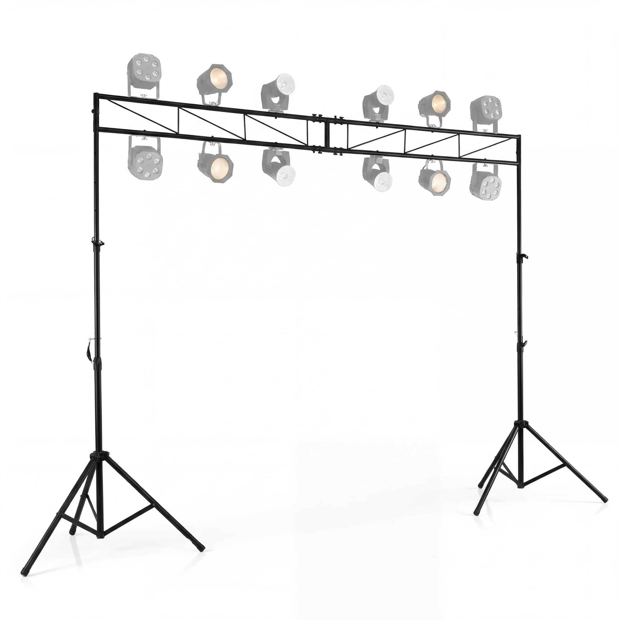 GYMAX Soporte de Focos de Metal Portátil, Soporte de Luz con Altura Ajustable 140-265 cm, 2 Trípodes Plegables y 12 Puntos de Montaje, Sistema de Iluminación Profesional para DJ Bandas Espectáculos