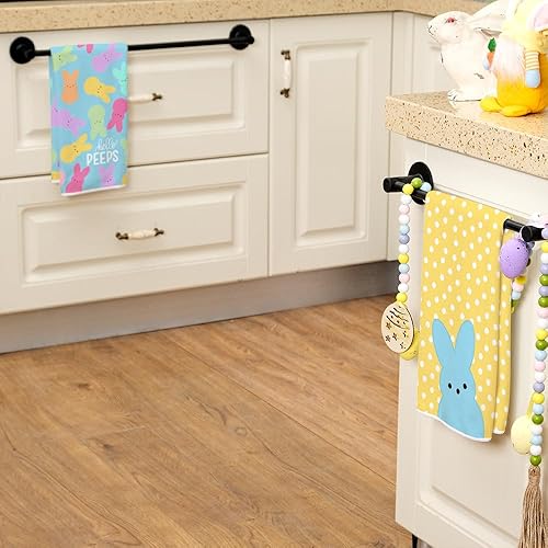 Miniatura 5 de ARKENY Juego de 2 toallas de cocina de Pascua, diseño de conejito de lunares blancos, Hello Peeps, paños de cocina de secado de 18 x 26 pulgadas,