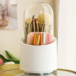 Organizador Pincéis Porta Maquiagem Giratório 360° Com 7 Divisórias e Tampa (Rosa)