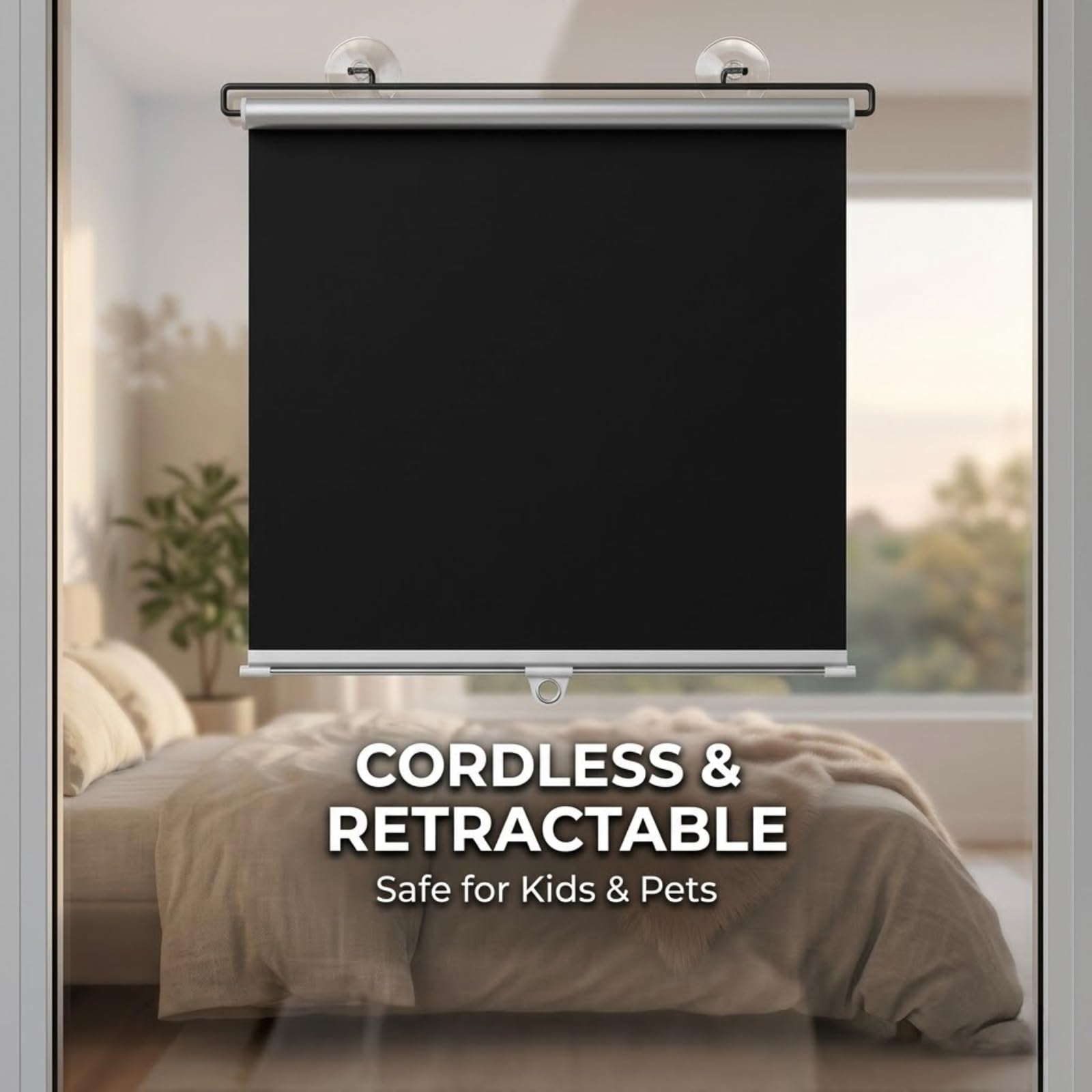 Verdunkelungsrollo ohne Bohren mit Saugnäpfen, Sonnenschutz Fenster innen, Hitzeschutz Thermo Rollo für Auto, Büro & Dachfenster, Einziehbar Sichtschutz, 68x125cm(Black,79W x 150H cm)