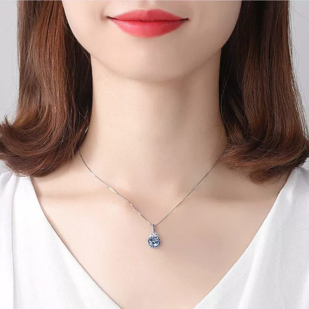 7 mm Blauer Topas Anhänger Halskette für Frauen Kette Edelstein Halskette Femme Hochzeit 925 Silber Schmuck Geschenke