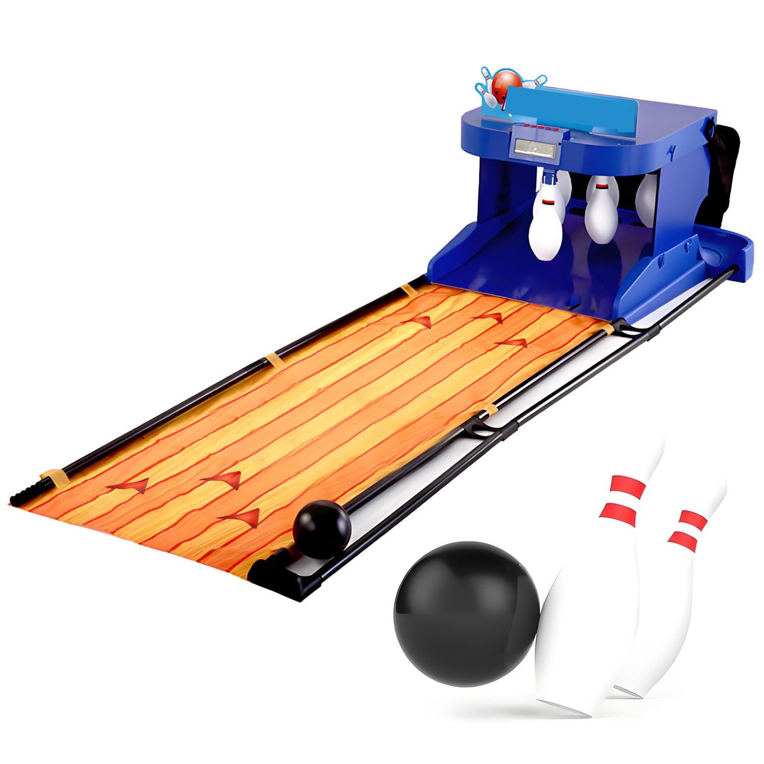 Gioco da bowling elettronico per interni con reset automatico, illuminazione, effetti sonori, pieghevole, corsia da 2 m, per bambini e adulti
