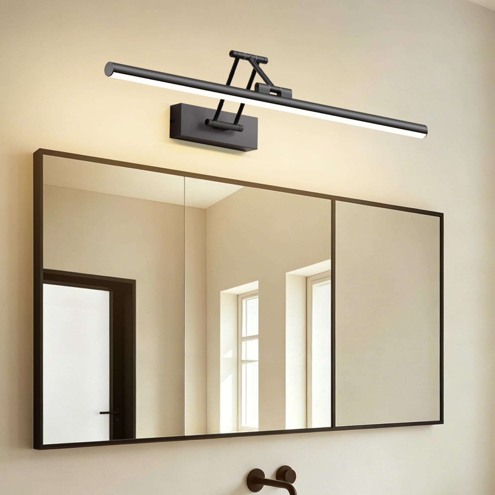 Klighten Led Lampada Da Specchio Bagno 60cm,Lampada Da Parete Rotante Ip44,20W 1200LM Luce Specchio Bagno Led,Applique Moderno In Alluminio,Bianco Caldo 3000K,Nero