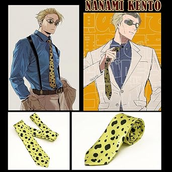Ealipoi Nanami Tie Anime Jujitsu Kaisen Kento Nanami Glasses Cosplay Yellow Green Accessories 2PCS