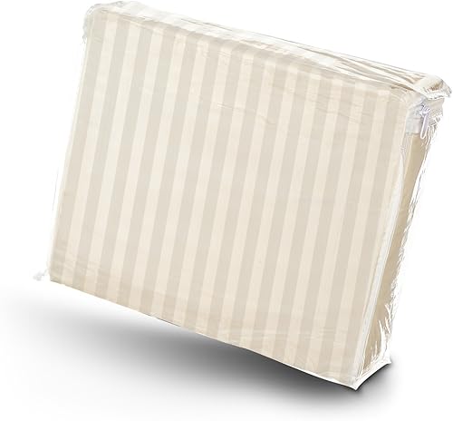 Miniatura 4 de Crystal Trading - Juego de sábanas de 4 piezas, Dobby Stripe, 100% satén de algodón, 400 hilos (beige, matrimonial)