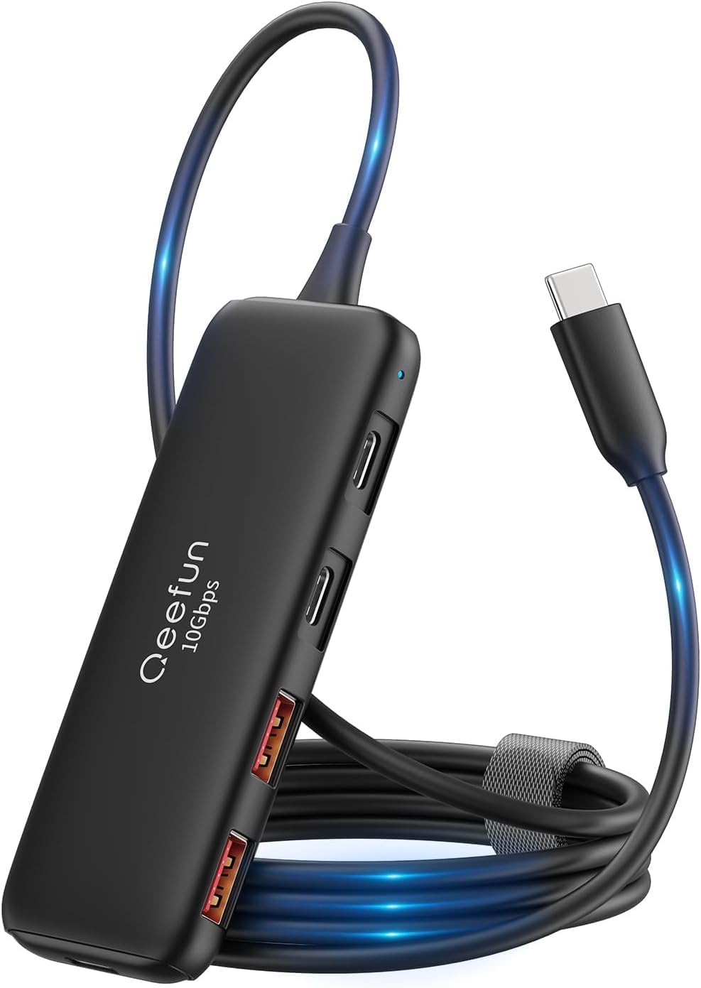 Qeefun USB C ハブ 10Gbps 5ポート 100W PD充電対応 USB3.2 Gen2 ハブ 120cmケーブル 2 USB-A + 2 USB-C 高速データ転送 外付けHDD/SSD MacBook Pro iMac Chromebook iPad Galaxy Surface XPS ノートPC対応 在宅勤務 ゲームに最適 ドッキングステーション