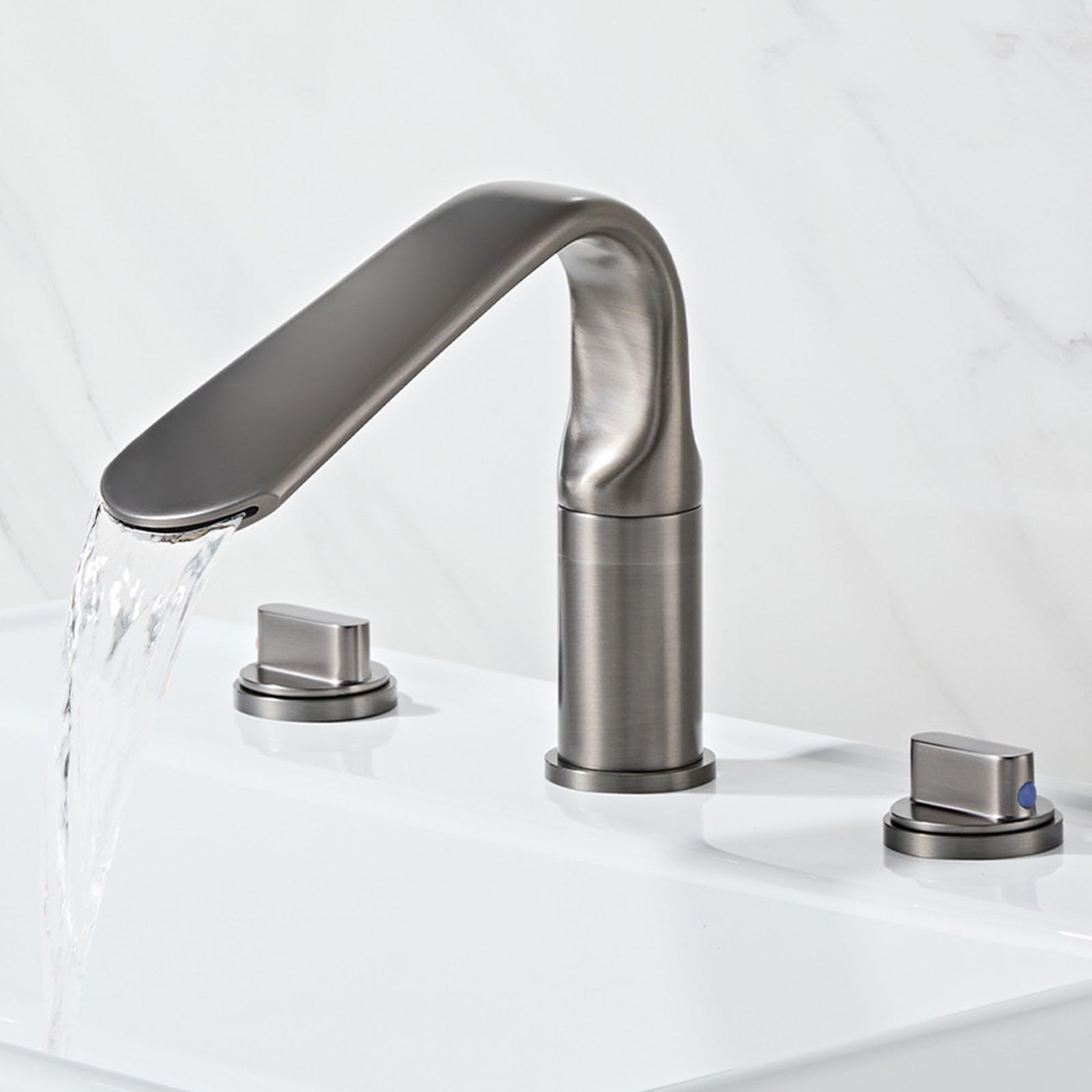 Rubinetto per Lavandino Bagno 3 Fori Ottone Grigio Canna di Fucile