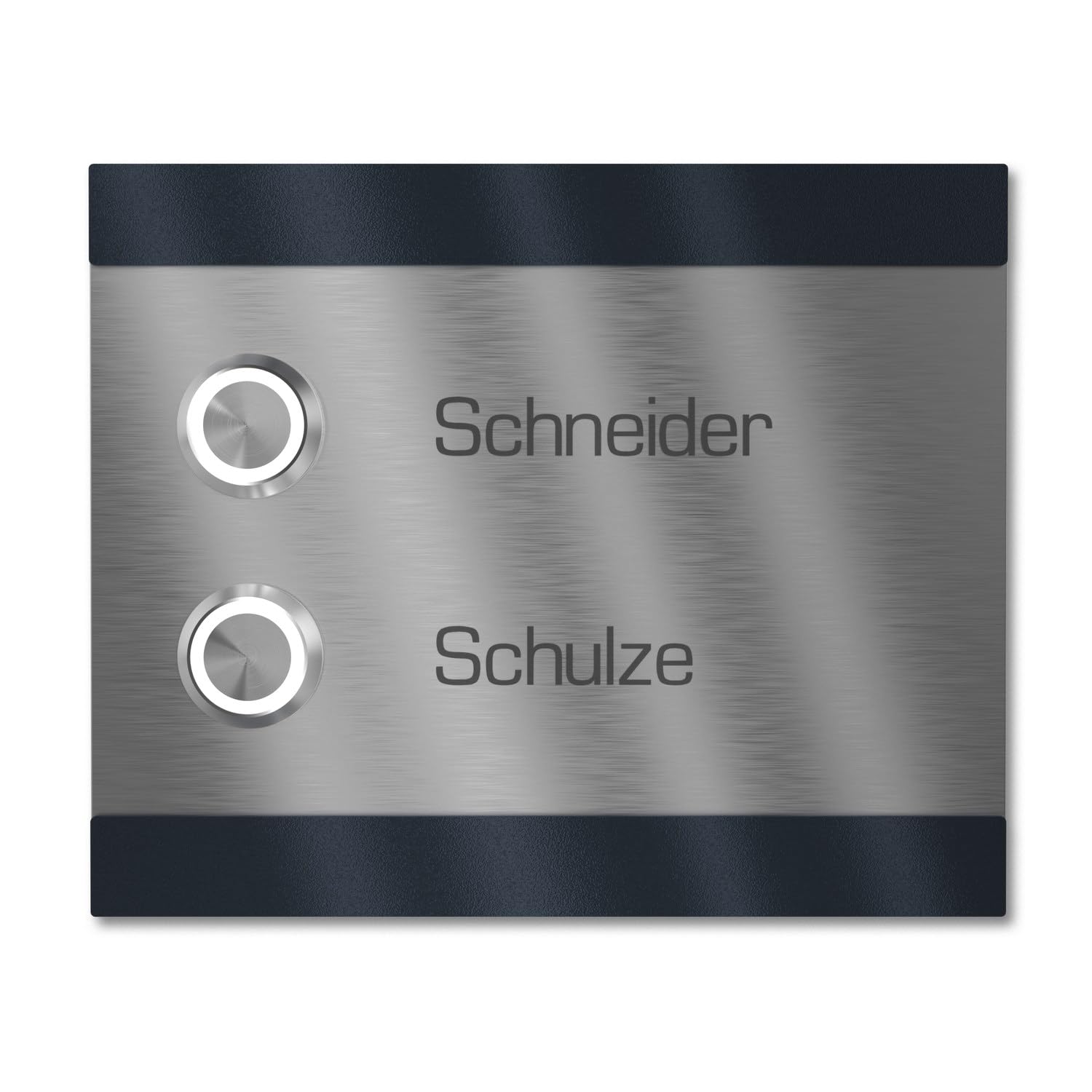 Türklingel für Mehrfamilienhaus 2 Namen Gravur - V2A Edelstahl Klingel 140x115 mm Pulverbeschichtet RAL 7016 - LED Taster Unterputz wählbar Aufputz für Haustür 2-fach