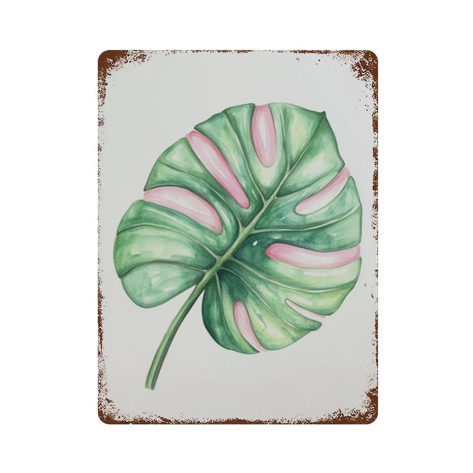 xiaoxiaoshen Monstera Leaf Tropical Botanical Minimal Watercolour Plant Wall Decor Art Metal Tin Poster Modern Home Decor Art Home Bar Shop Decorations Vintage Sign 40x30cm
