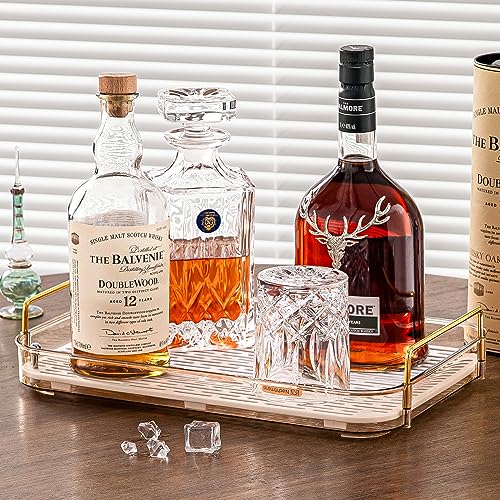 Coffee Bar Accessories Station Organizers Large Capacity Storage with Drain Board Whisky Tray Mug Tea Cup Holder Coffee Bar Organizer Amber Gold