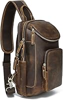 LANNSYNE Vintage Full Grain Leather Sling Bag for 11-12.9" iPad Pro - Crossbody Chest Daypack with Mesh Back
