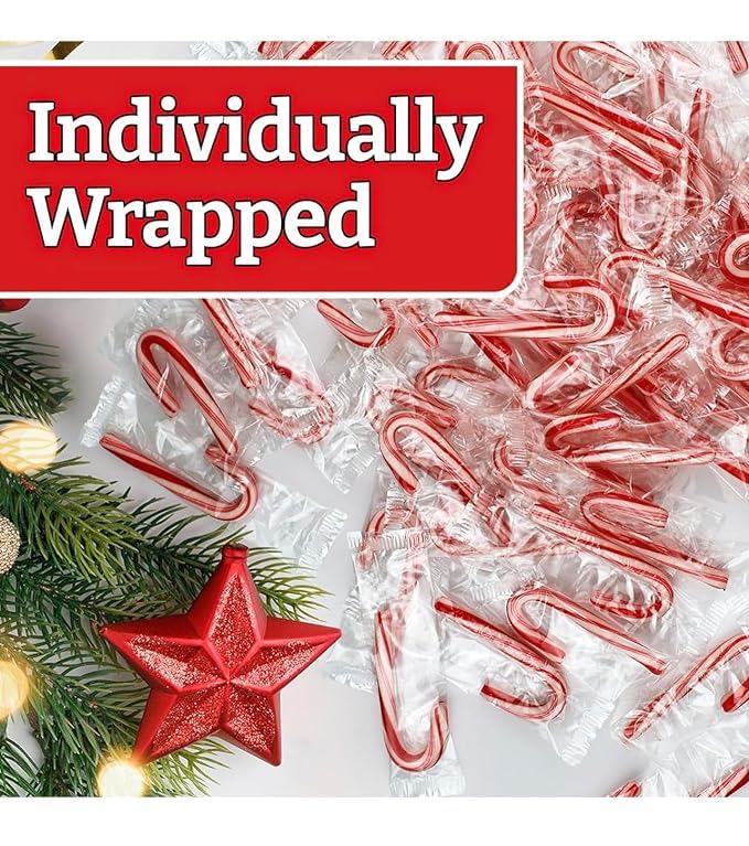 MINI CANDY CANES (1000 MINI CANDY CANES) | Mini Candy Canes Peppermint Flavored | Red & White Stripes - Individually Wrapped Gift Pack | Holiday Candy for Christmas, Santa Parade, ThanksGiving, Holidays