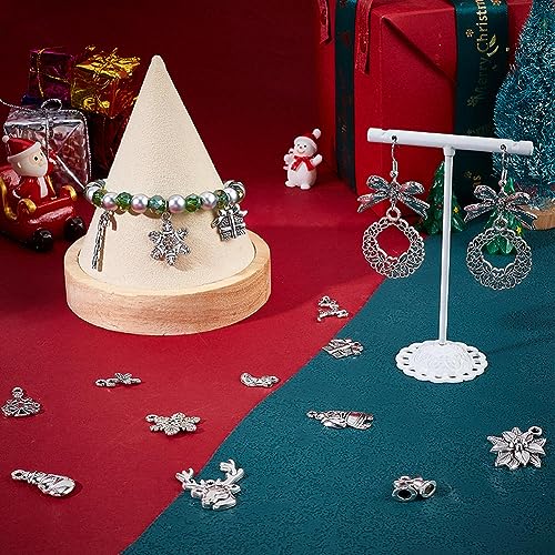 SUNNYCLUE 1 Box 64Pcs 16 Style Christmas Charm Bulk Silver Christmas Charm Tibetan Alloy Candy Snowflake Snowman Xmas Bell for jewellery Making DIY Necklace Bracelet - Image 4