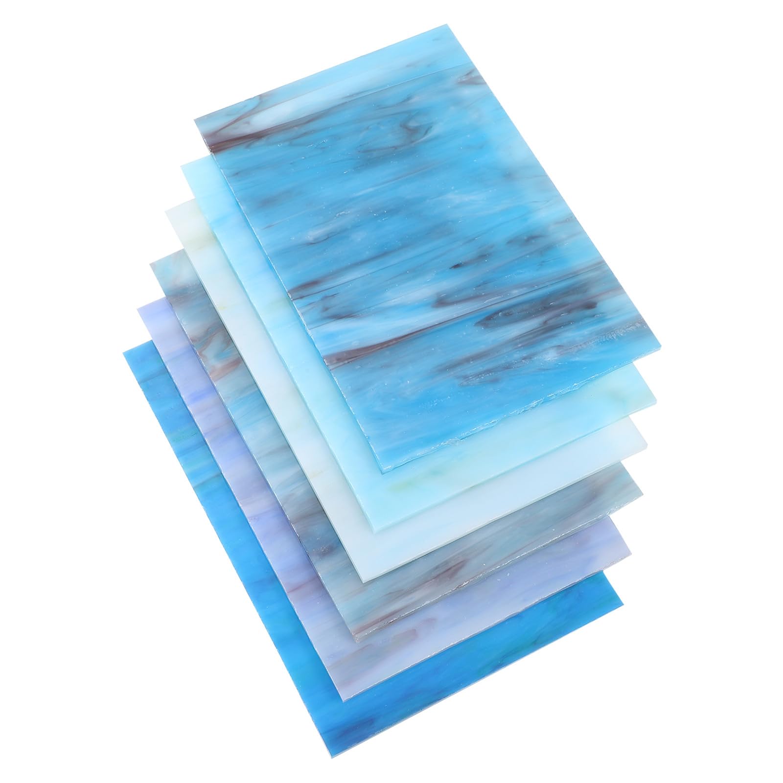 DOITOOL 6 Láminas de Vidrio Coloreado Azul para Manualidades, Lámina de Vidriera de 15x10 Cm, Vidrio Ondulación de Agua para Decoración de Vitrales y Mosaicos en Proyectos DIY