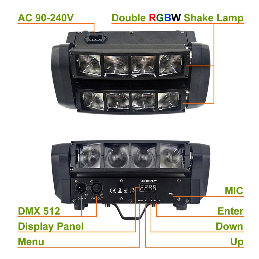 Amazon | AUCD 30W 8頭 シェイクランプ ビーム LED PRO DMX DJ