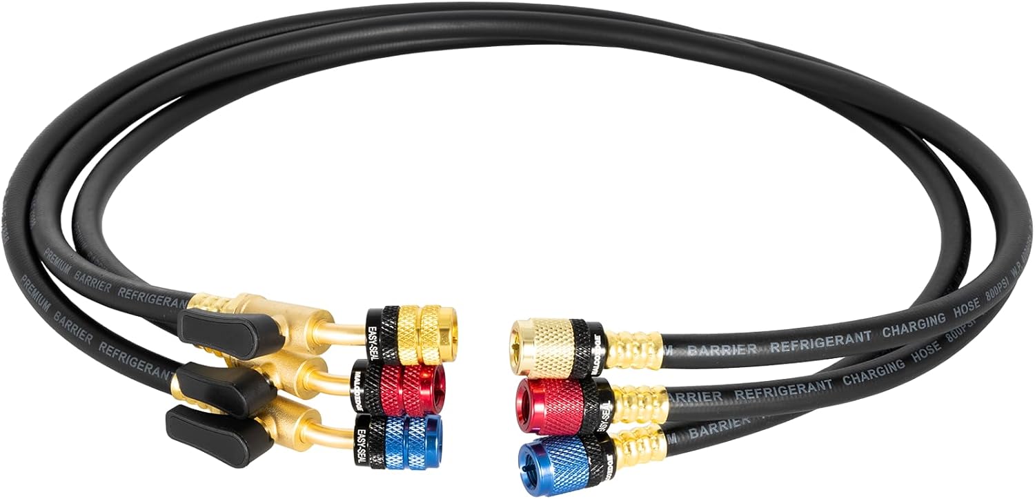 MalcoEdge ESBV6014516 Easy Seal HVAC Hose Set | 60-Inch Charging Hose with 1/4 x 5/16 SAE Fittings & Ball Valve | Mini-Split and Mixed-Port AC Systems