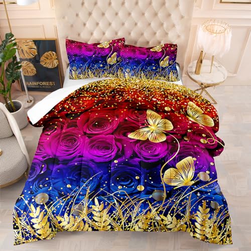 Edredon Cama 180 Mariposa Rosa Estampado Bedding Edredón Nórdico 140X200 Cm, Edredón De Fibra 200Gr/M²,Transpirable Colcha De Microfibra para Todas Las Estaciones