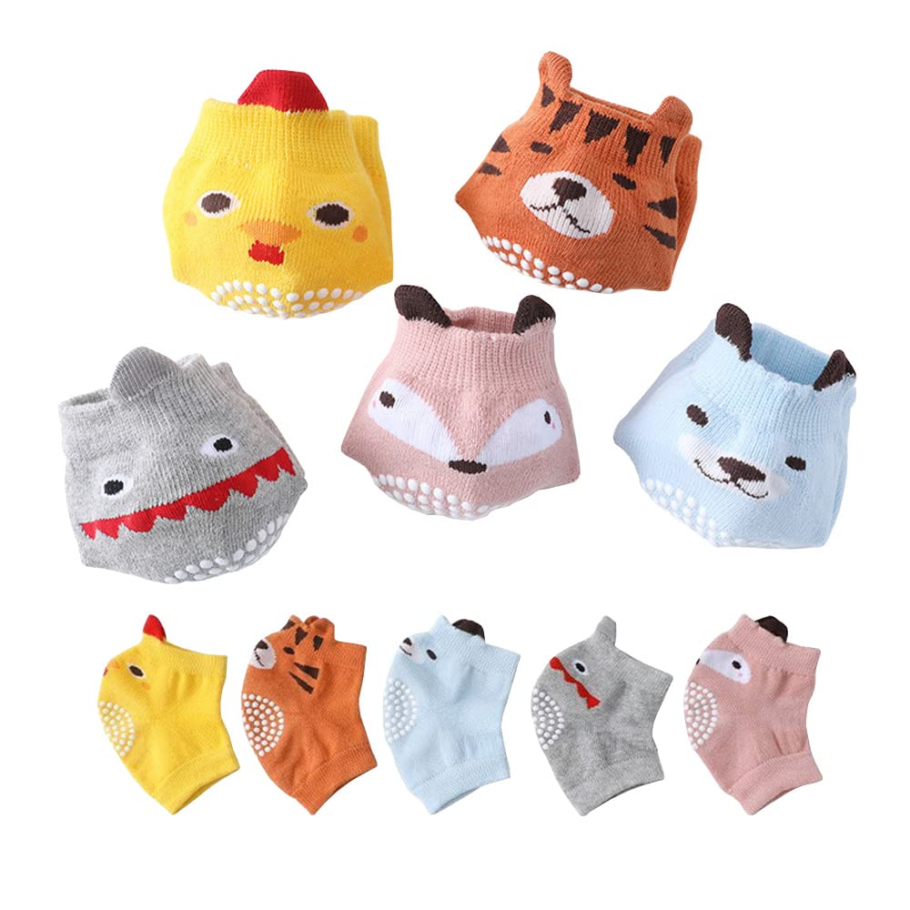 Dzozo Unisex Infant Cartoon Pattern-A 5 Pairs Baby Knee Pads For Crawling Anti-Slip Baby Crawling Knee Pads Baby Knee Pads Elastic Leg Warmers Toddlers Leg Protectors Infant Knee Protectors Leg Warmers Crawling Socks