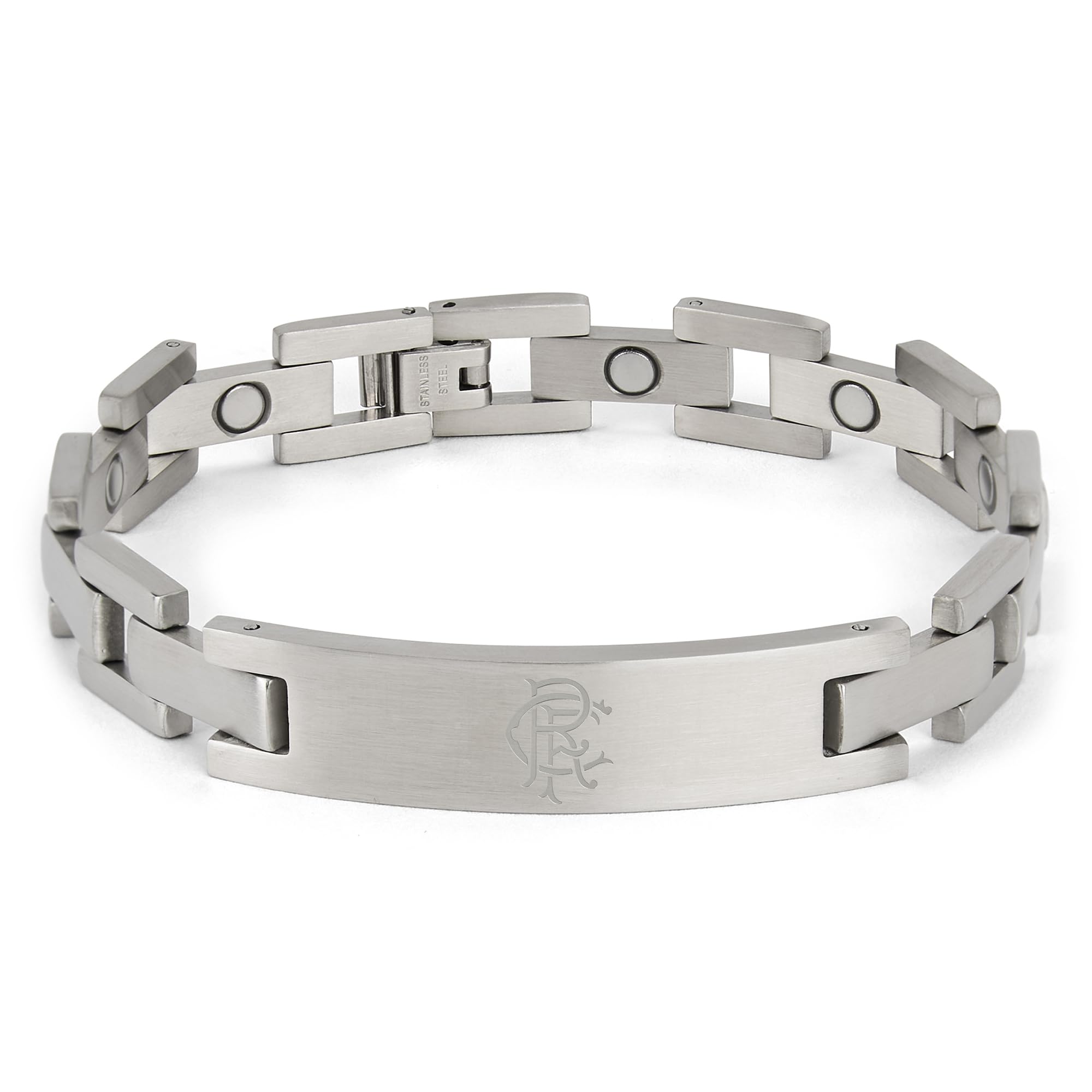 The Gift Scholars Official Club Merchandise Rangers FC Bracelet, Stainless Steel and Black IP Plated Leather, Men's Football Accessory