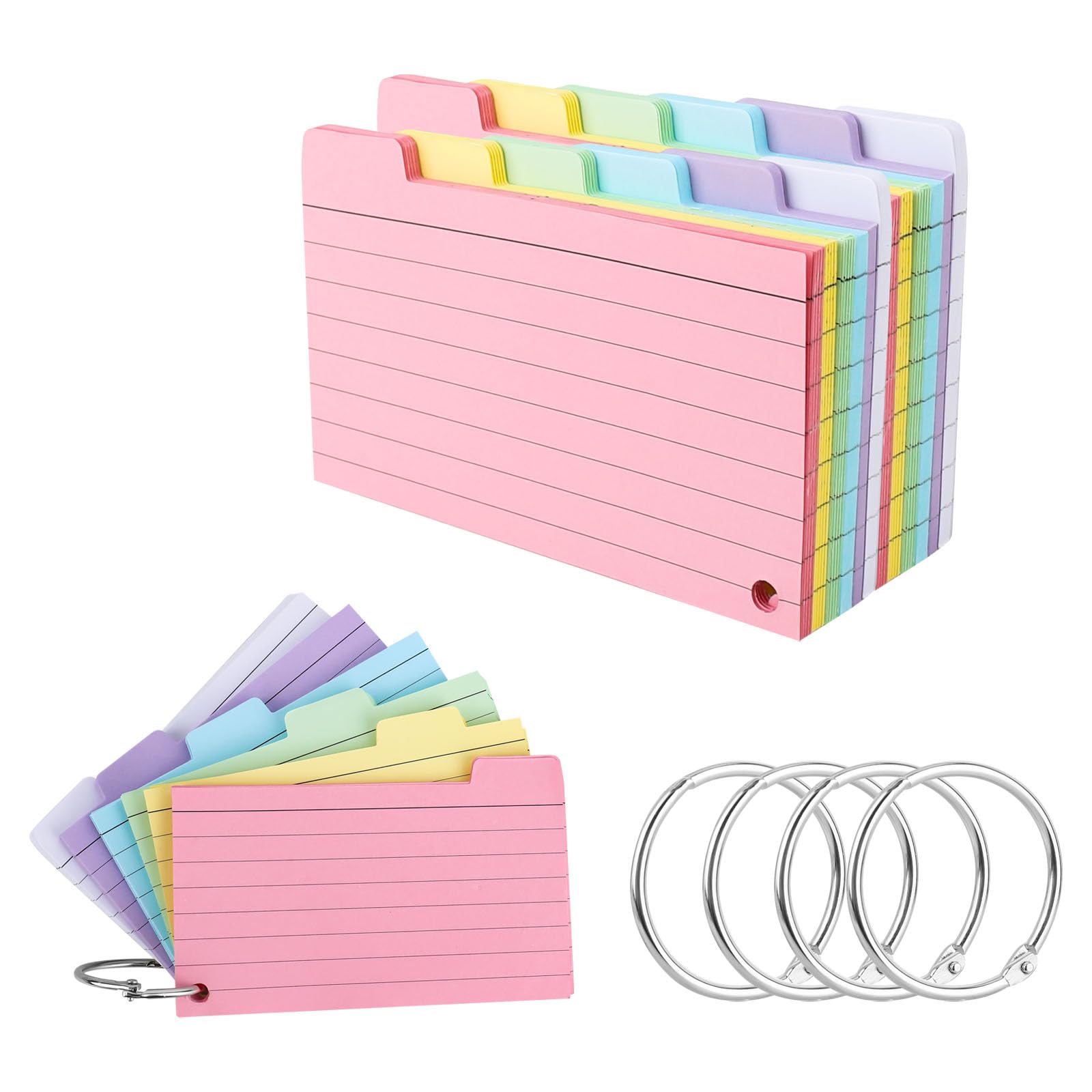 Colored Index Cards Ruled Revision Cards, 300PCS Flash Cards Note Cards Ruled On Both Side 6 Colours Size 7 35 10 5cm