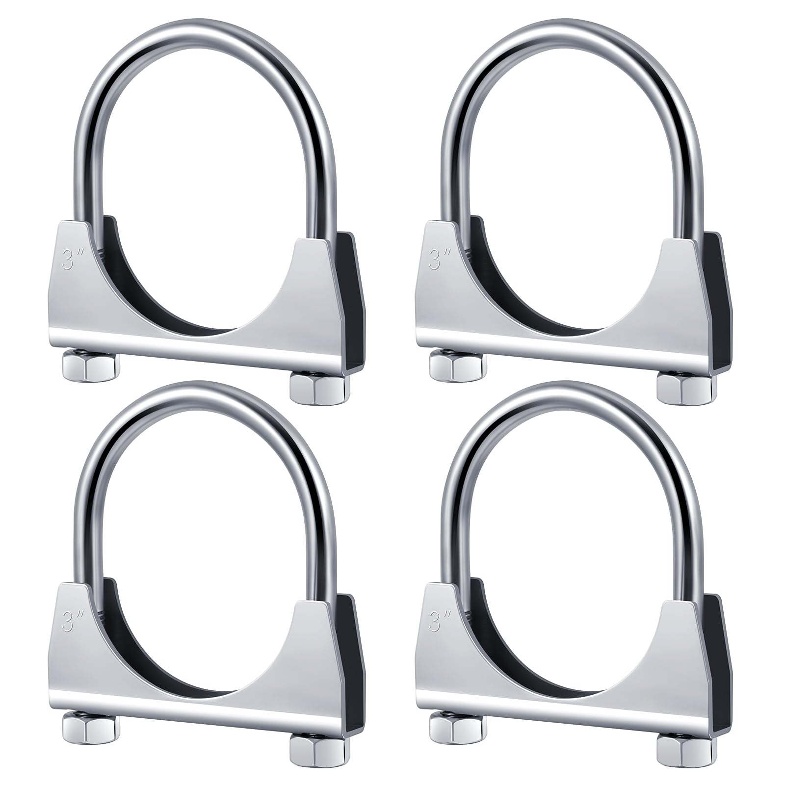 8 Pcs 3" Exhaust Clamp Heavy Duty U-bolt Exhaust Clamp - Saddle Design Muffler Pipe Connector, Tip Hook Clip, Galvanized Iron, Fits 3" Od Pipes
