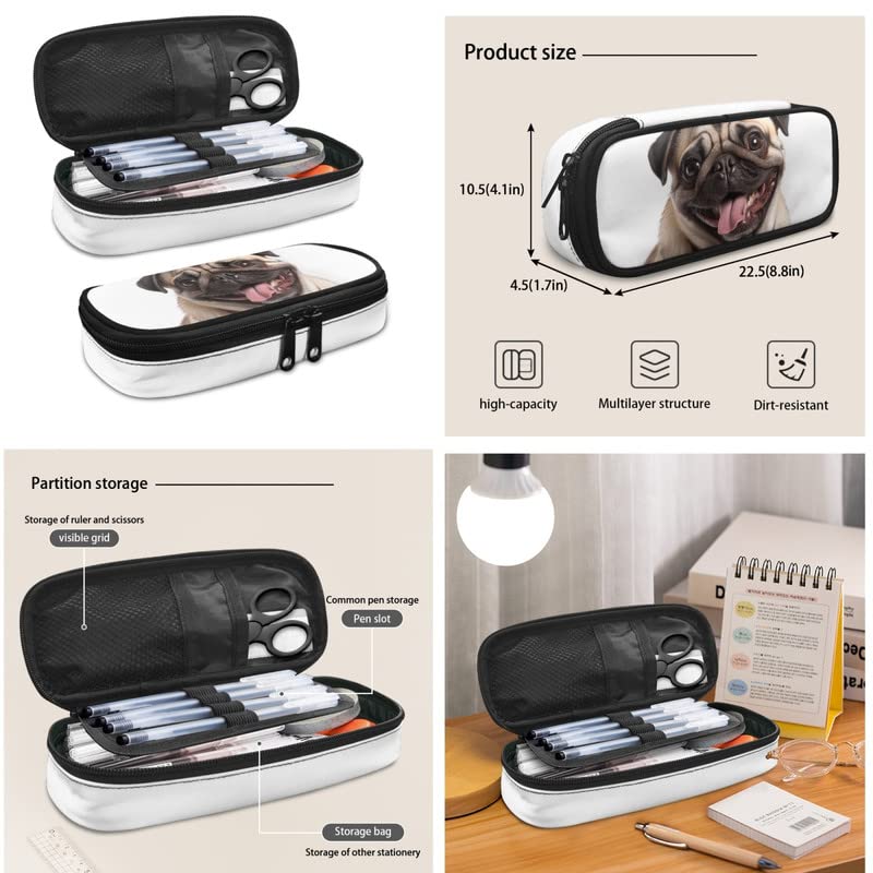 Pug Dog 17in School Backpack Set 3 Pieces Lightweight Teen Bookbags 3D Pattern Big Eyes Puppy Dog School Bag with Pencil Case & Lunch Pack Full Set Daypack2