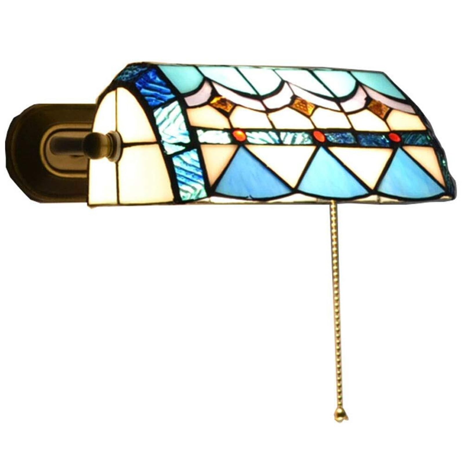 Khukhu Blue Traditional Indoor Wall Light, Rustic Tiffany Style Wall Lamp Bedroom Bedside Reading Lamps With Pull Cord Switch 8.7 Inch Stained Glass Lampshade For Loft Living Room Study, E27 Max 60W(Blue)