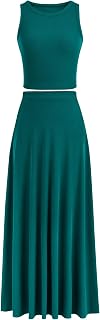 Women's 2 Piece Maxi Skirt Sets Casual Summer Knit Cropped Tank Top High Waisted Long Skirts Outfit