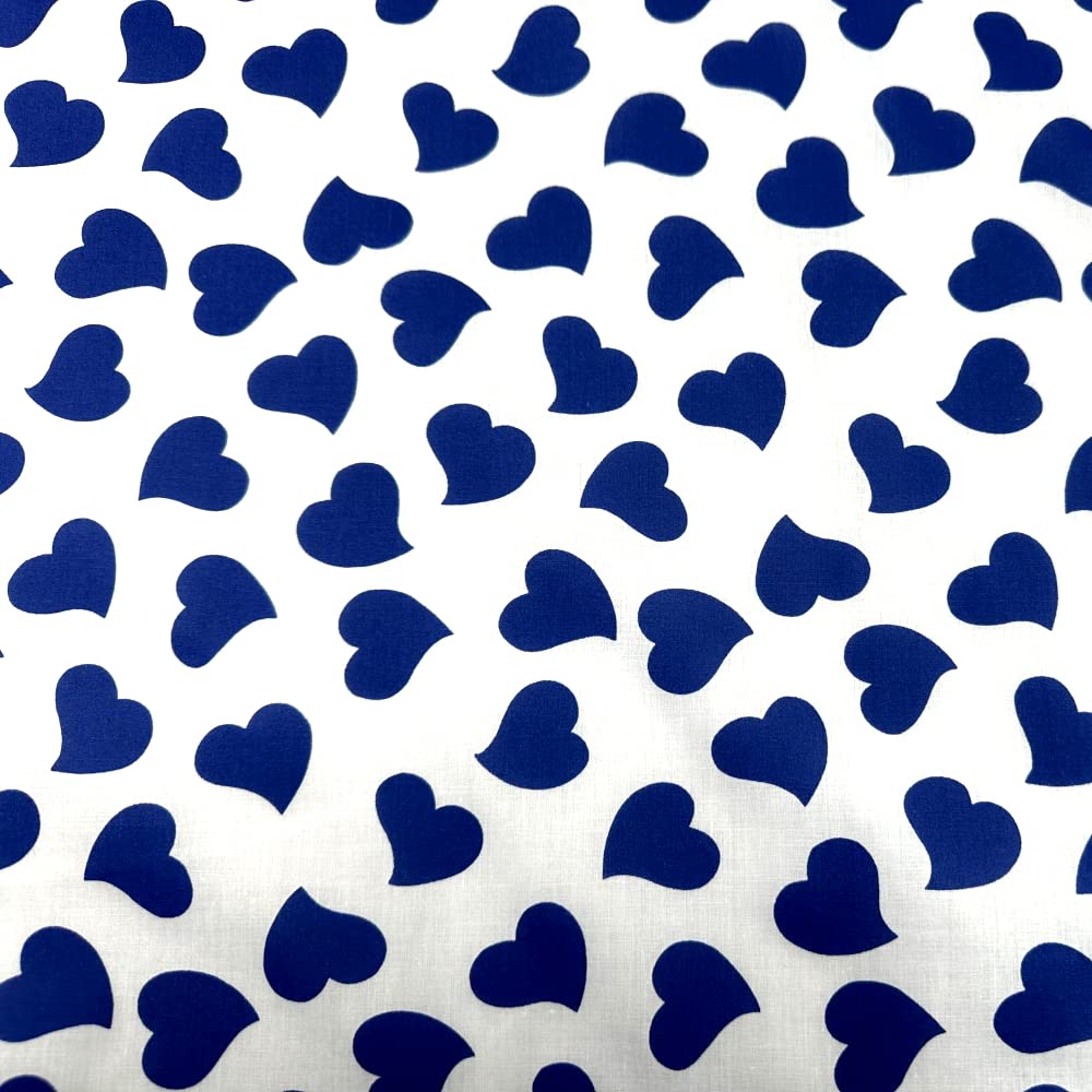 Polycotton Fabric Tossed Love Hearts Valentines Heart Romance (Price Per Metre) (Royal Blue)