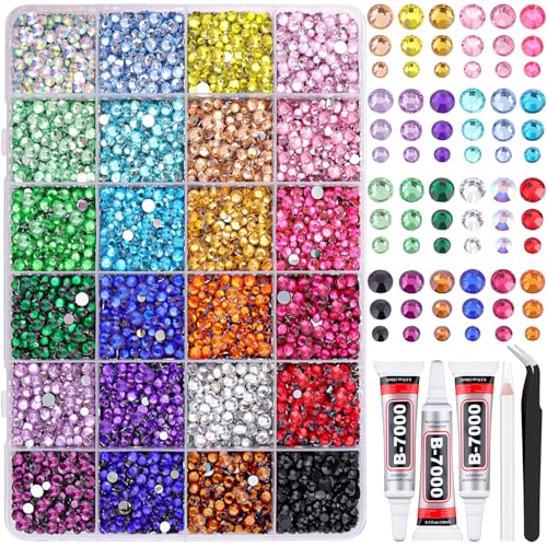 Image of Resin Rhinestones for Bedazzling with Tweezers, 12000Pcs Multicolor 3 /4 /5mm Rhinestones for Crafting with 3Pcs 10ml B7000 Jewelry Glue for DIY Crafts Clothing Tumblers Shoes Fabric Nail Art