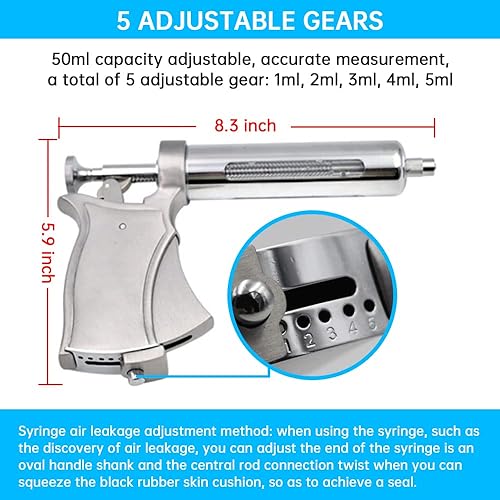 Miniatura 3 de Jeringa de ganado de 1.7 fl oz, inyector continuo ajustable con 12 agujas para caballos, ganado, cerdos, ovejas