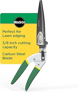 Miracle-Gro Grass Trimming Shears – Adjustable Rotating Handle with Sharp Non-Stick Carbon Steel Blades, Comfort Handles, and Safety Lock for Precise Garden and Lawn Edging