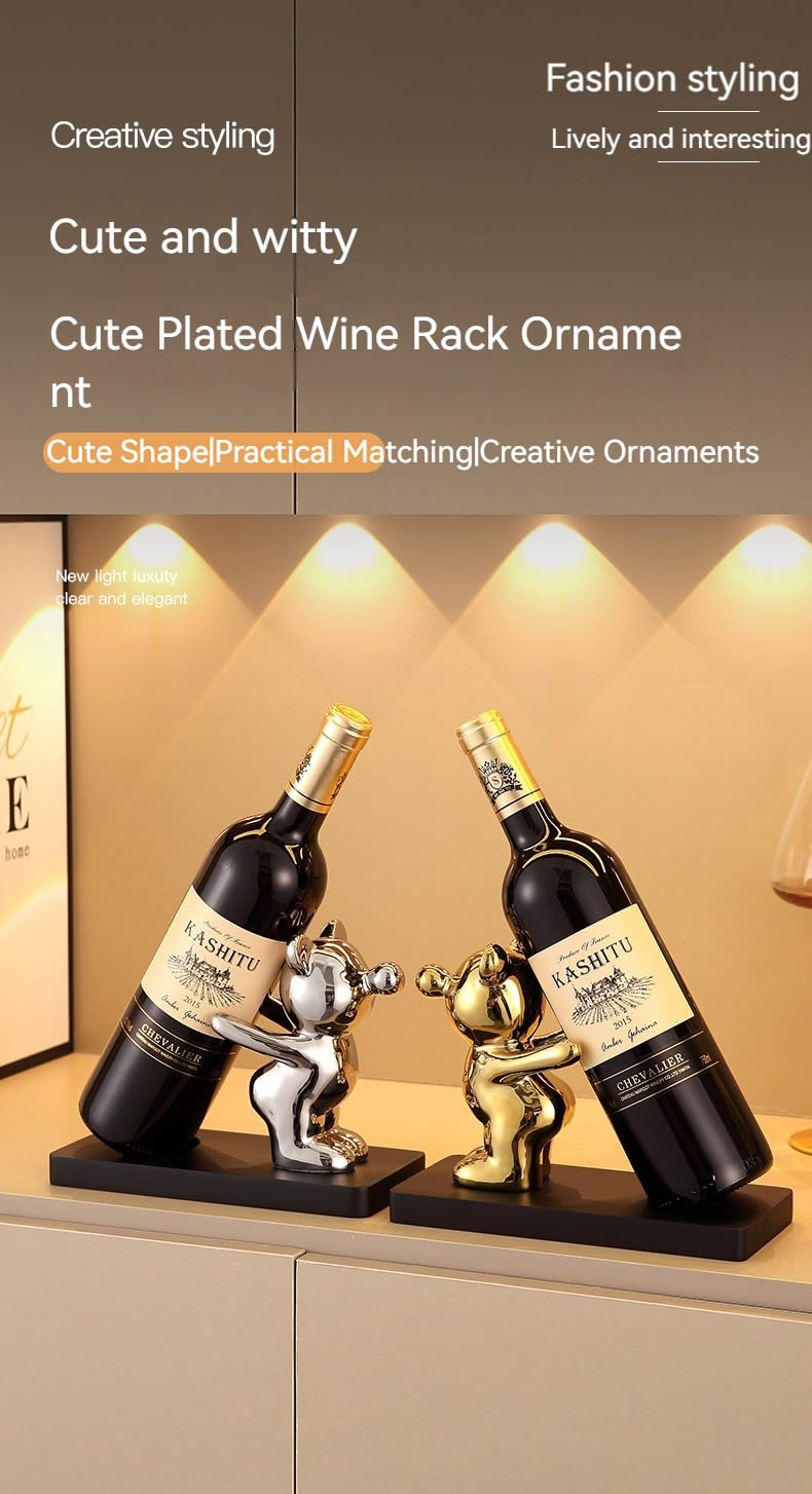 Decorative Wine Bottle Holder Set, Gold and Silver Figurine Design, 21.5 x 10 x 16CM, Set of 2?Excluding Wine Bottles?