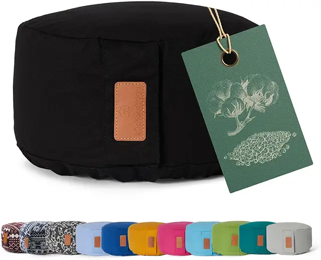 Round Yoga Bolster with Organic Buckwheat Filling - Washable Yoga Cushion for Yin Yoga & Meditation