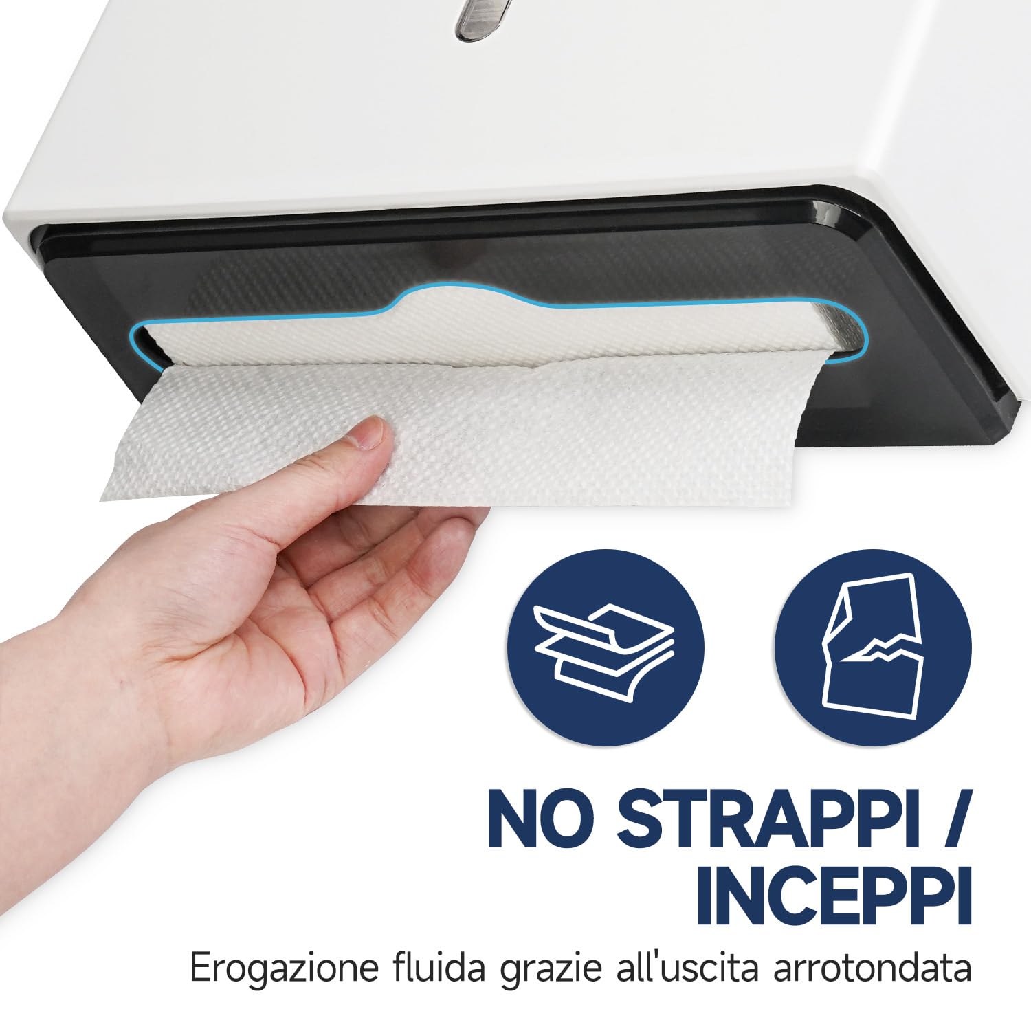 AIKE Dispenser Carta Asciugamani Uso Commerciale, 200+ Fogli per Z-Fold e Salviette di Carta Multifold 25.4x7.8 cm, AK5102 Bianco
