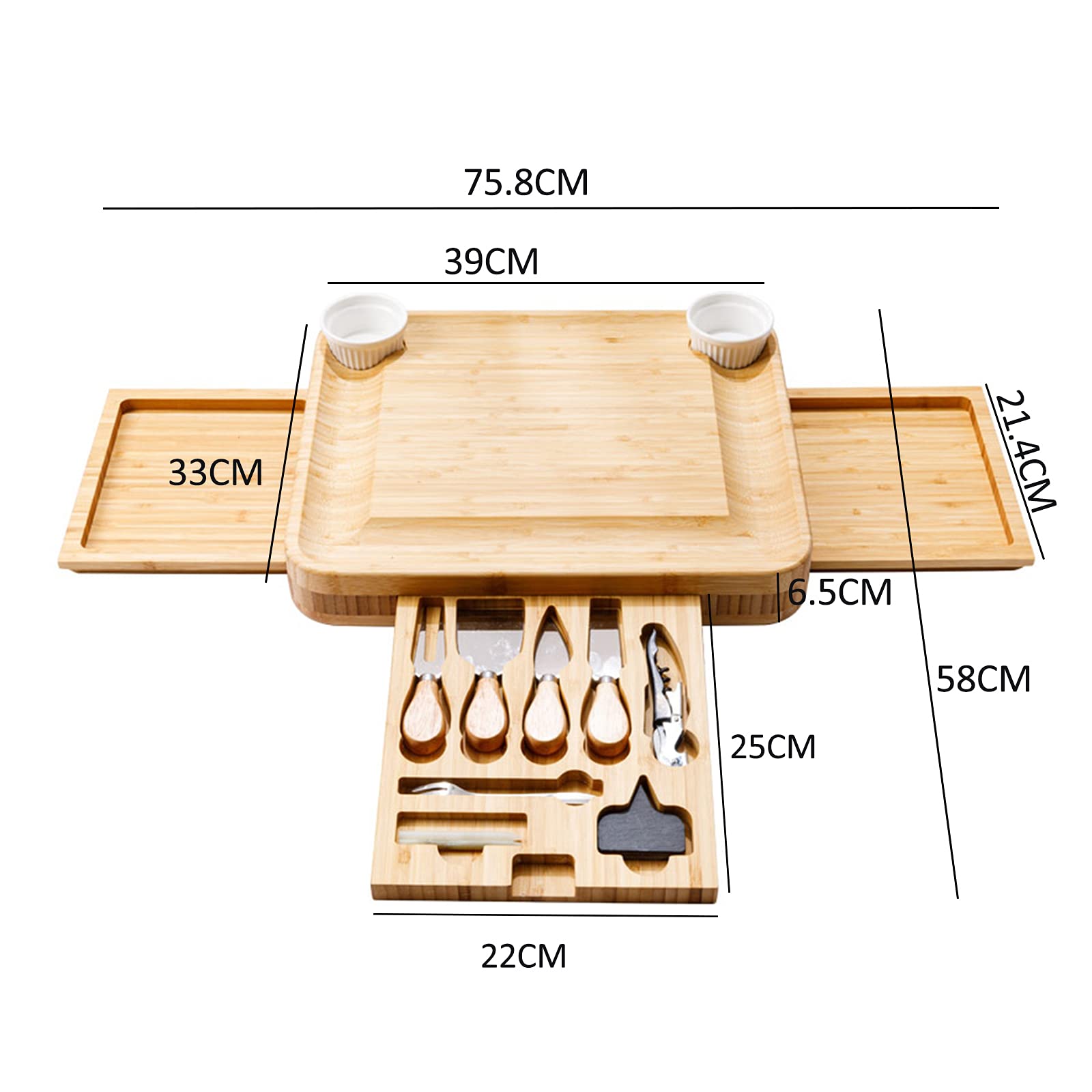 AIZYR Ensemble De Plateau De Fromages - Plateau De Service De Planche À Charcuterie en Bois avec 3 Tiroirs Coulissants Cachés pour Mariage, Cadeau d'anniversaire