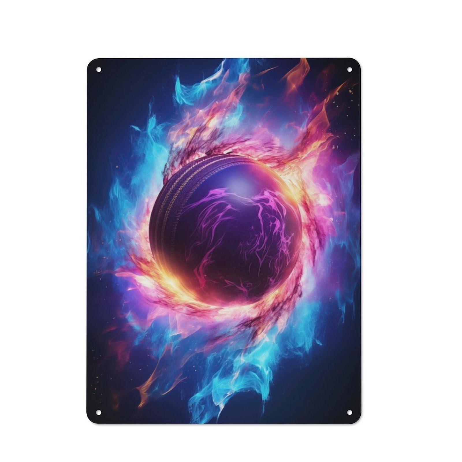 Junmoney Flame Engulfs Cricket Ball Country Vintage Metal Wall Decor 40X30cm, Country Metal Sign For Kitchen, Cottage, Porch Or Garden Room