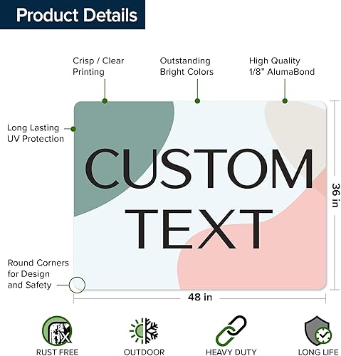 Miniatura 773 de My Sign Center - Letrero personalizado, 11 colores de fuente, 13 estilos de fuente, 4 opciones de agujero, 22 tamaños, 8 x 32 pulgadas, sin óxido,