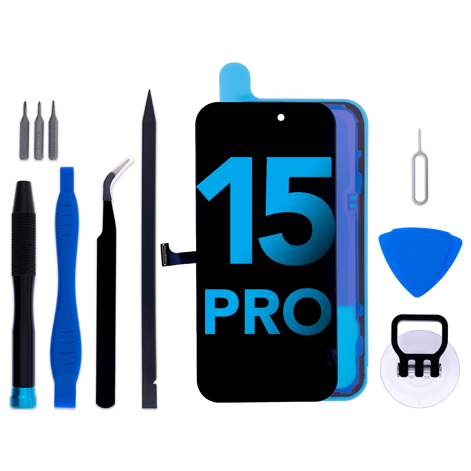 for iPhone 15 Pro Screen Replacement kit, 6.1" LCD Display Touch Digitizer Assembly with Frame Adhesive and Repair Tools Molde A2848/A3101/A3102/A3104
