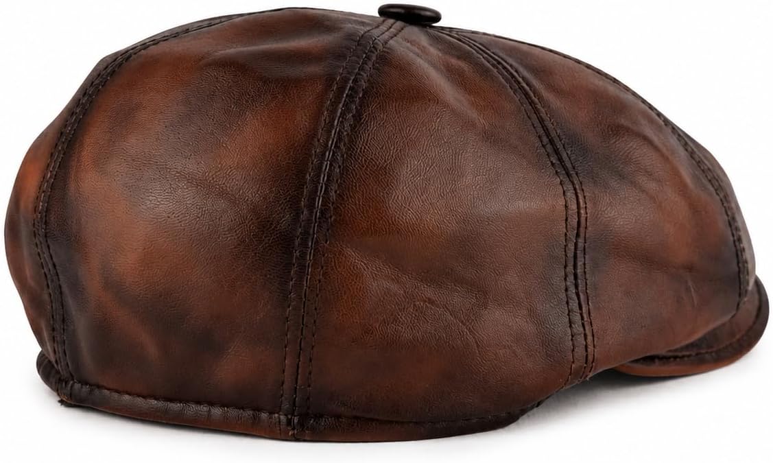 Premium Genuine Lambskin Leather Newsboy Cap for Men – Handmade 8 Panel Cabbie Hat, Soft Leather Ivy Cap, Gatsby Flat Cap image 4